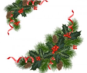 Christmas pine branches with holly ornaments vector illustration 10