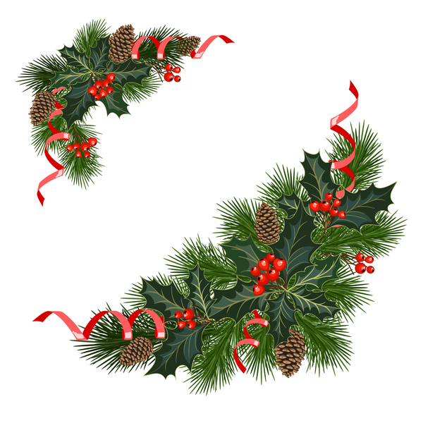 Christmas pine branches with holly ornaments vector illustration 10