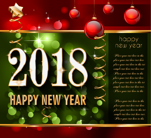 Christmas red balls and golden 2018 new year vector