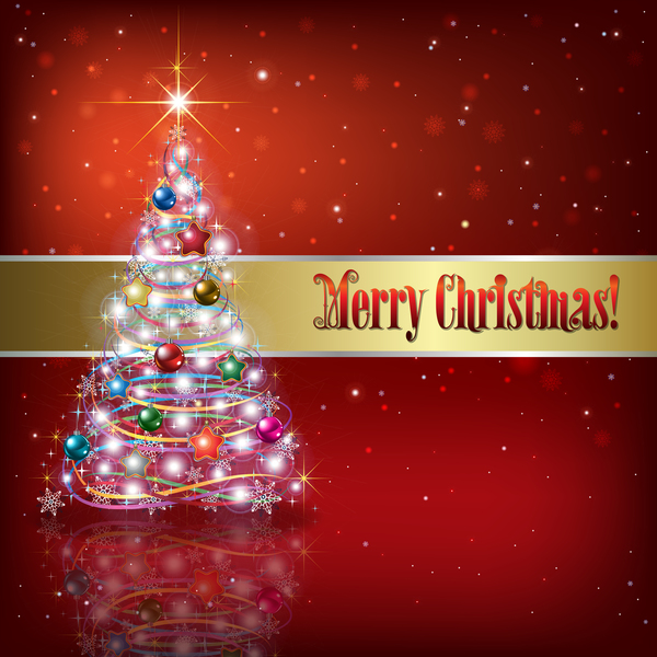Christmas tree and decorations with red background vector