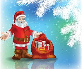 Christmas tree and santa claus with blue background vector