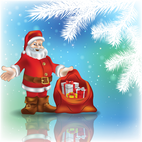 Christmas tree and santa claus with blue background vector