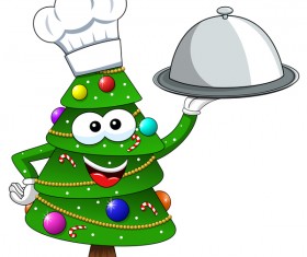 Christmas tree with cartoon cook vector 01