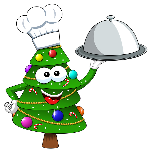 Christmas tree with cartoon cook vector 01