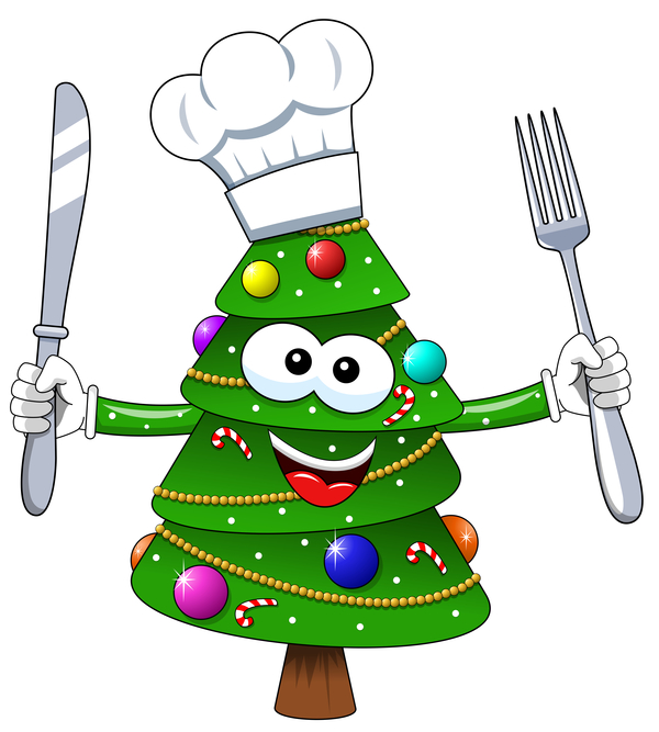 Christmas tree with cartoon cook vector 03
