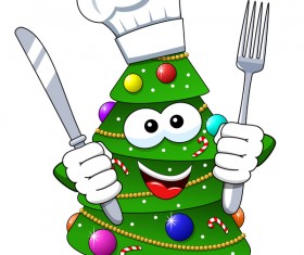 Christmas tree with cartoon cook vector 04