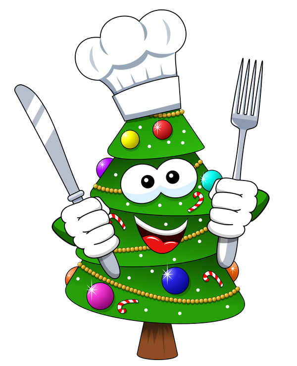 Christmas tree with cartoon cook vector 04