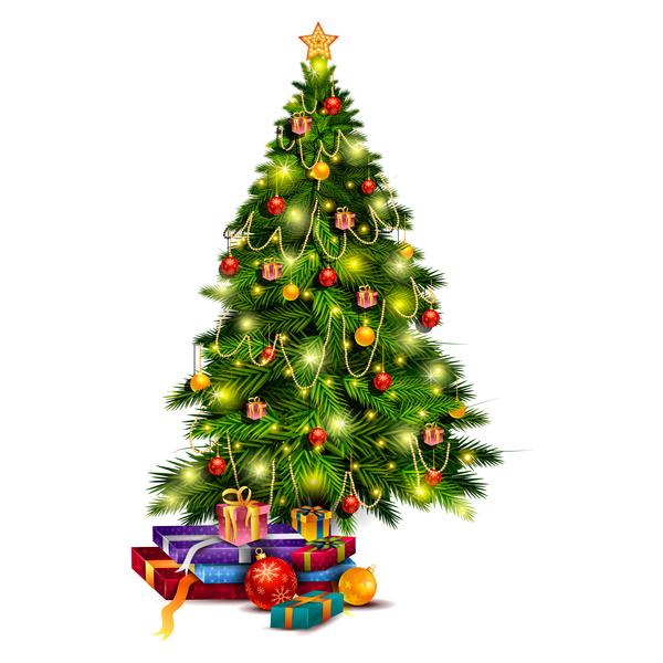Christmas tree with gift vector illustration 01