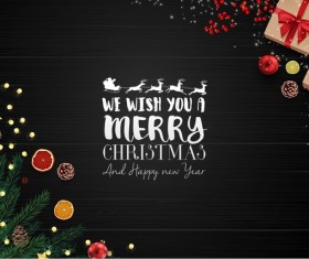 Christmas with new year black background and decor vector