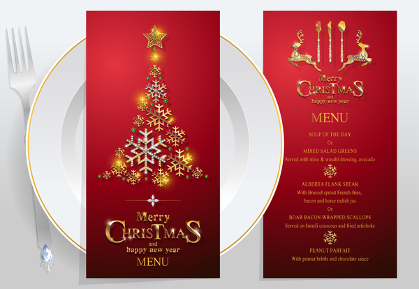 Christmas with new year red menu template vector 01
