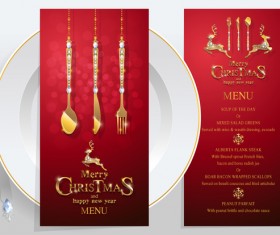 Christmas with new year red menu template vector 02