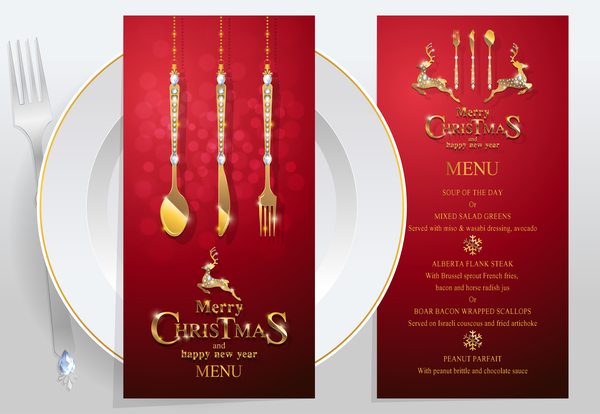 Christmas with new year red menu template vector 02
