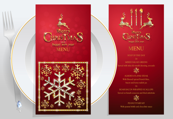 Christmas with new year red menu template vector 03