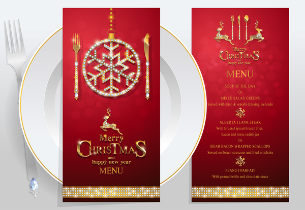 Christmas with new year red menu template vector 04