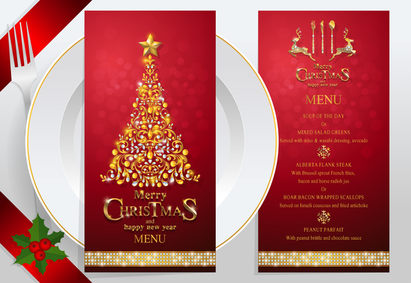 Christmas with new year red menu template vector 05