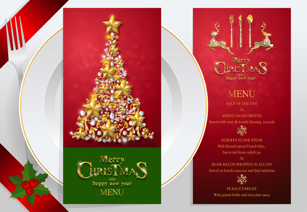 Christmas with new year red menu template vector 06