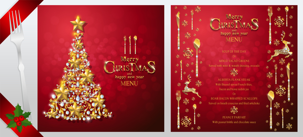 Christmas with new year red menu template vector 07