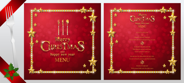 Christmas with new year red menu template vector 08
