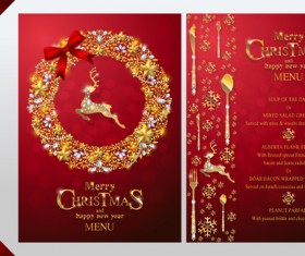 Christmas with new year red menu template vector 10
