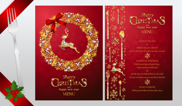 Christmas with new year red menu template vector 10