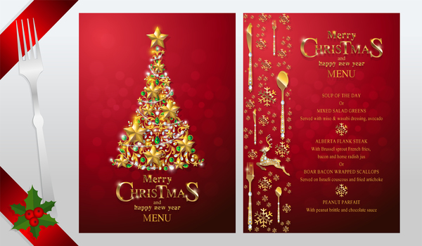 Christmas with new year red menu template vector 11