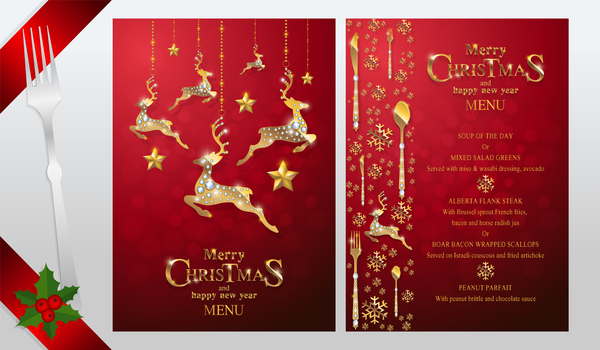 Christmas with new year red menu template vector 12
