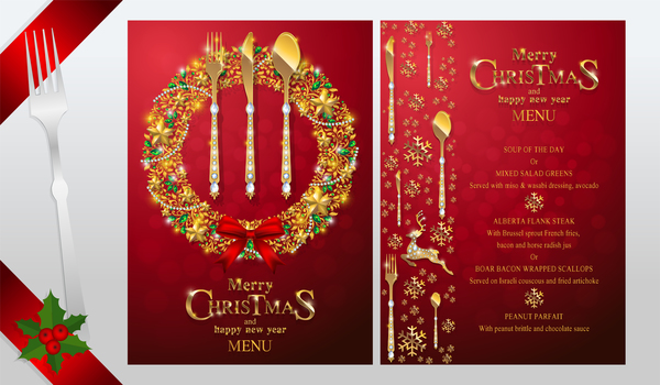 Christmas with new year red menu template vector 15