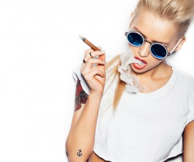 Cool girl smoking Stock Photo