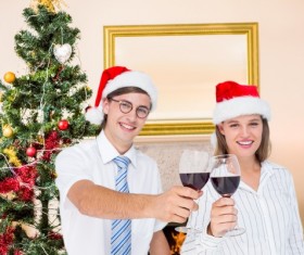 Couples celebrate Christmas Stock Photo
