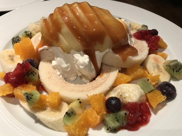 Cream fruit salad platter Stock Photo