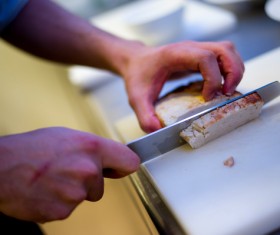 Cut the slices of bread Stock Photo