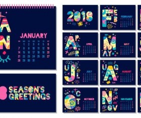 Cute blue desk 2018 calendar template vector