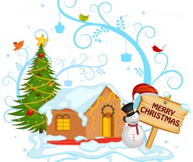 Cute cartoon christmas card vector template 02