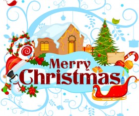 Cute cartoon christmas card vector template 09