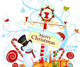 Cute cartoon christmas card vector template 10
