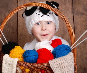 Cute little boy wearing knit hat Stock Photo