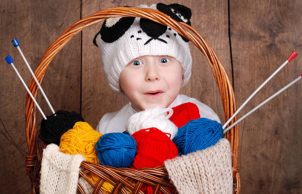 Cute little boy wearing knit hat Stock Photo