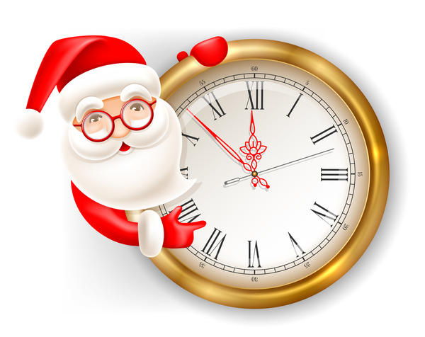 Cute santa with clock vector illustration 01