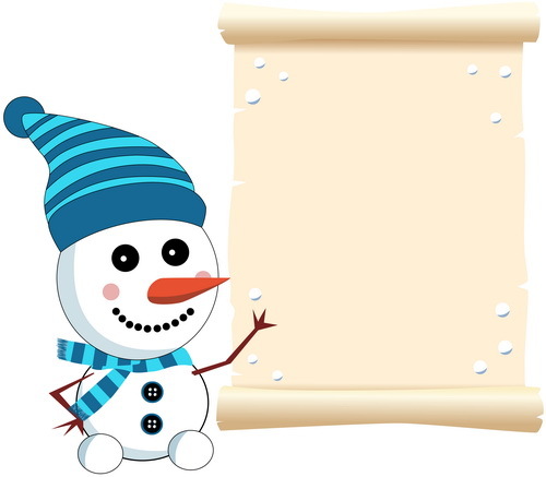 Cute snowman with paper scrolls background vector