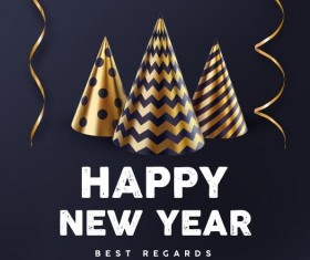 Dark blue new year background with gold decor vector