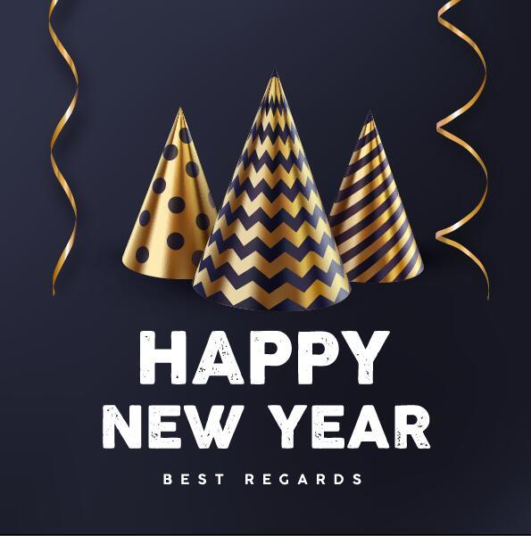 Dark blue new year background with gold decor vector