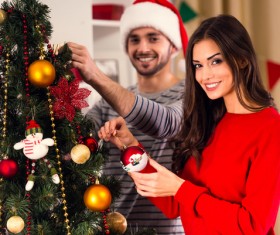 Decorated Christmas tree couple Stock Photo 01
