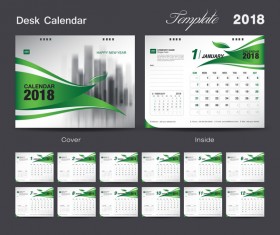Desk Calendar 2018 green template vector material 01