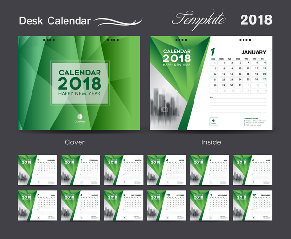 Desk Calendar 2018 green template vector material 04