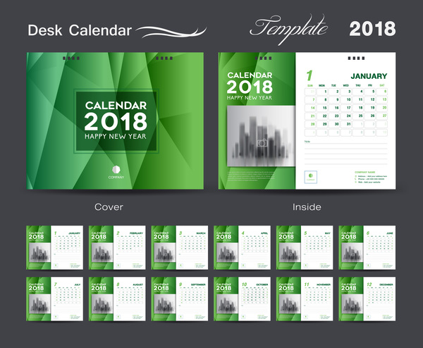 Desk Calendar 2018 green template vector material 05