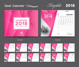 Desk Calendar 2018 template design with pink cover vector 02
