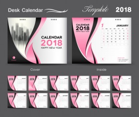 Desk Calendar 2018 template design with pink cover vector 03