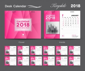 Desk Calendar 2018 template design with pink cover vector 06