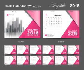 Desk Calendar 2018 template design with pink cover vector 07