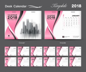 Desk Calendar 2018 template design with pink cover vector 08